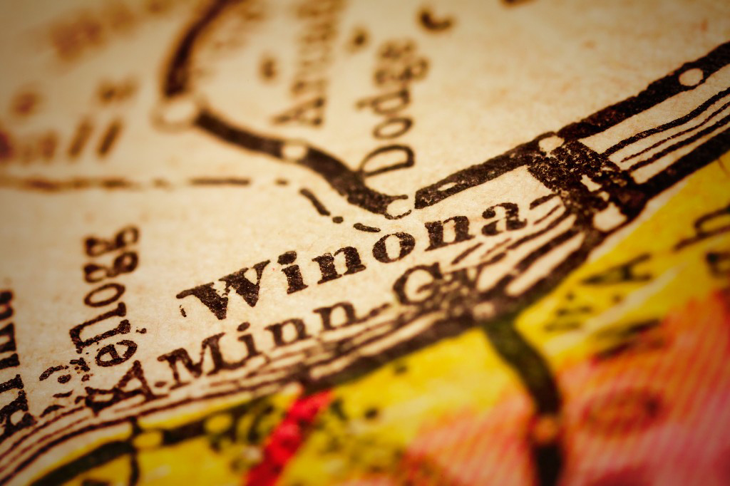 Map of the Minnesota, Wisconsin, and Iowa tri-state region around Winona